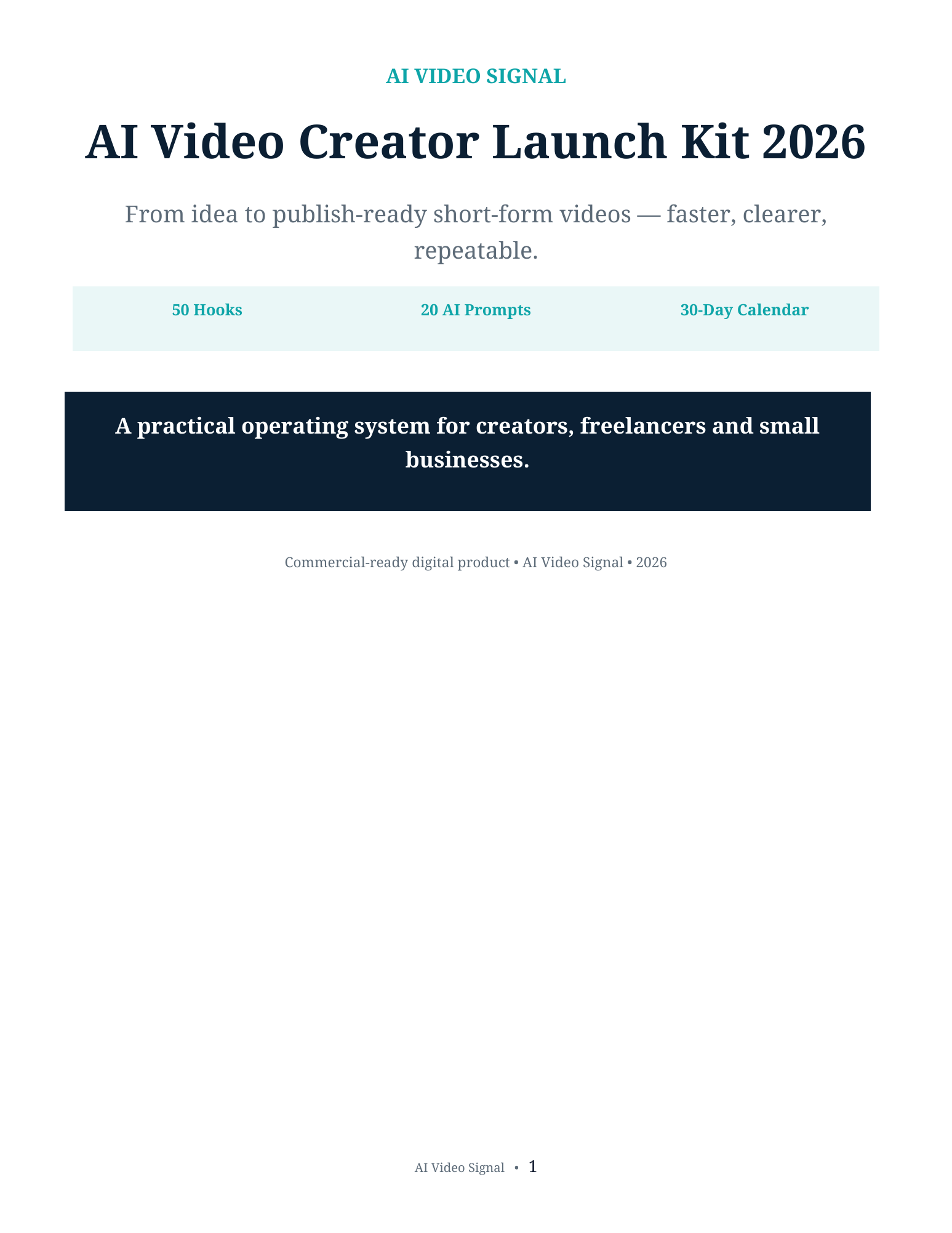 AI Video Creator Launch Kit 2026 cover preview